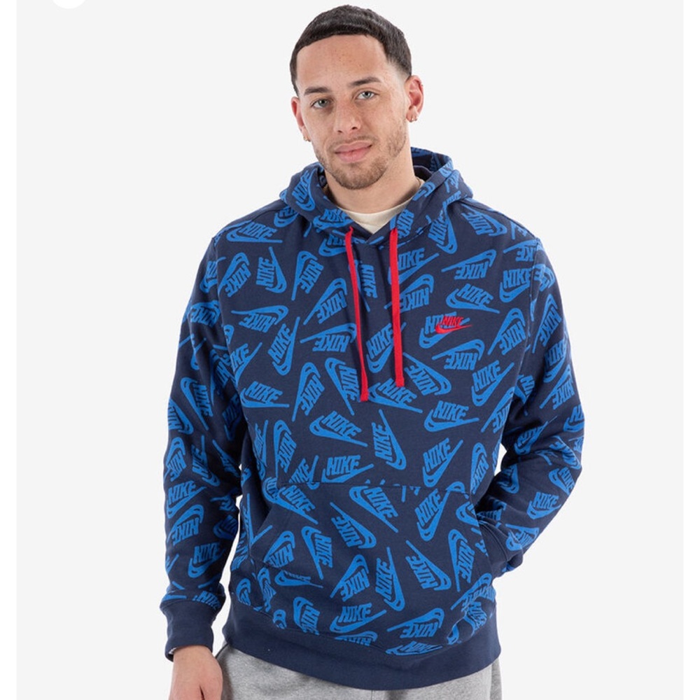 Nike blue all over print pullover hoodie Size Small